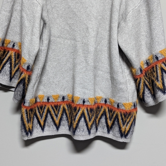 NWT Janice Apparel Knit Open Cardigan Sweater Faux Fur Aztec Trim Oversized M - Picture 6 of 10